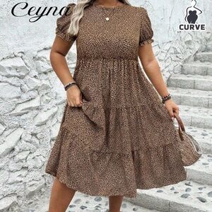 SHEIN Curve Leopard Tiered Midi Dress • Plus Size 2XL